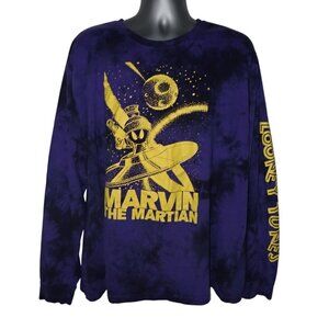 Looney Tunes Marvin The Martian Purple Tie Dye Long Sleeve Crew Neck Men 3XL